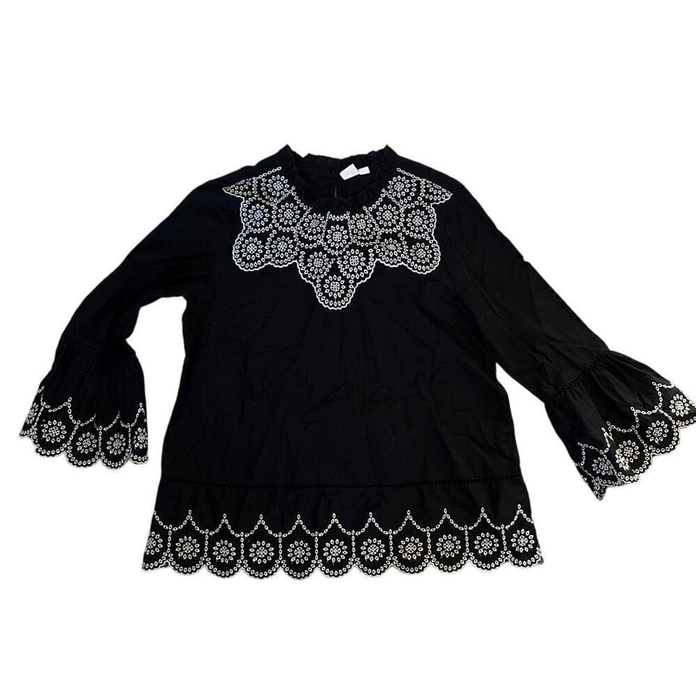 Vintage GAP Black Embroidered Boho Smock Top Cotton S